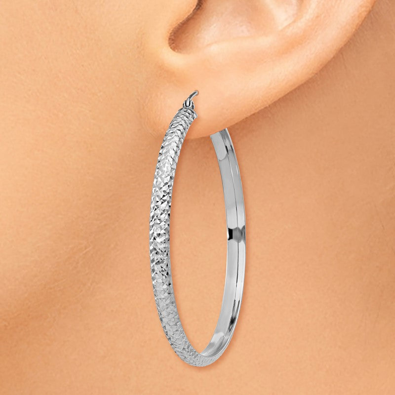 14K White Gold 3.5x46mm Diamond-cut Tube Hoop Earrings TC815