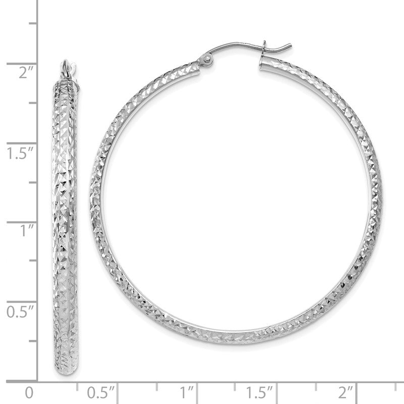 14K White Gold 3.5x46mm Diamond-cut Tube Hoop Earrings TC815