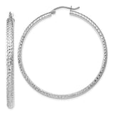 14K White Gold 3.5x46mm Diamond-cut Tube Hoop Earrings TC815