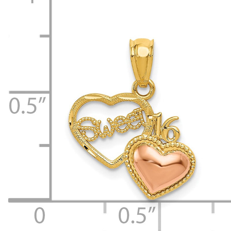 14k Two-tone SWEET 16 Heart Pendant D3915