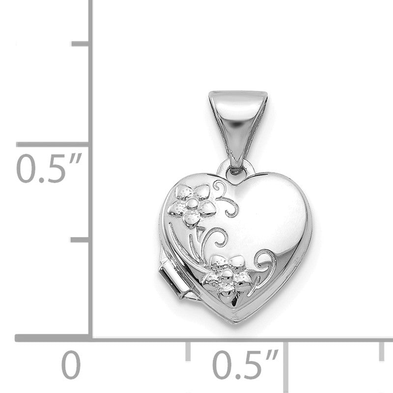 14k White Gold Floral 10mm Heart Locket XL303