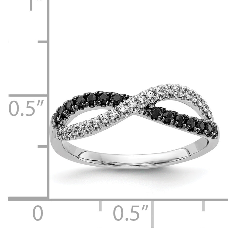 14k White Gold 1/4 carat Black and White Diamond Crisscross Ring RM5687