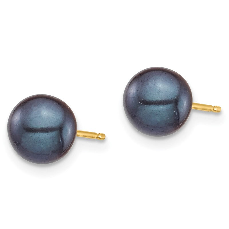 14k 6-7mm Black and White Round Freshwater Cultured Pearl 2 Pair Stud Post Earrings Set XF690ESET