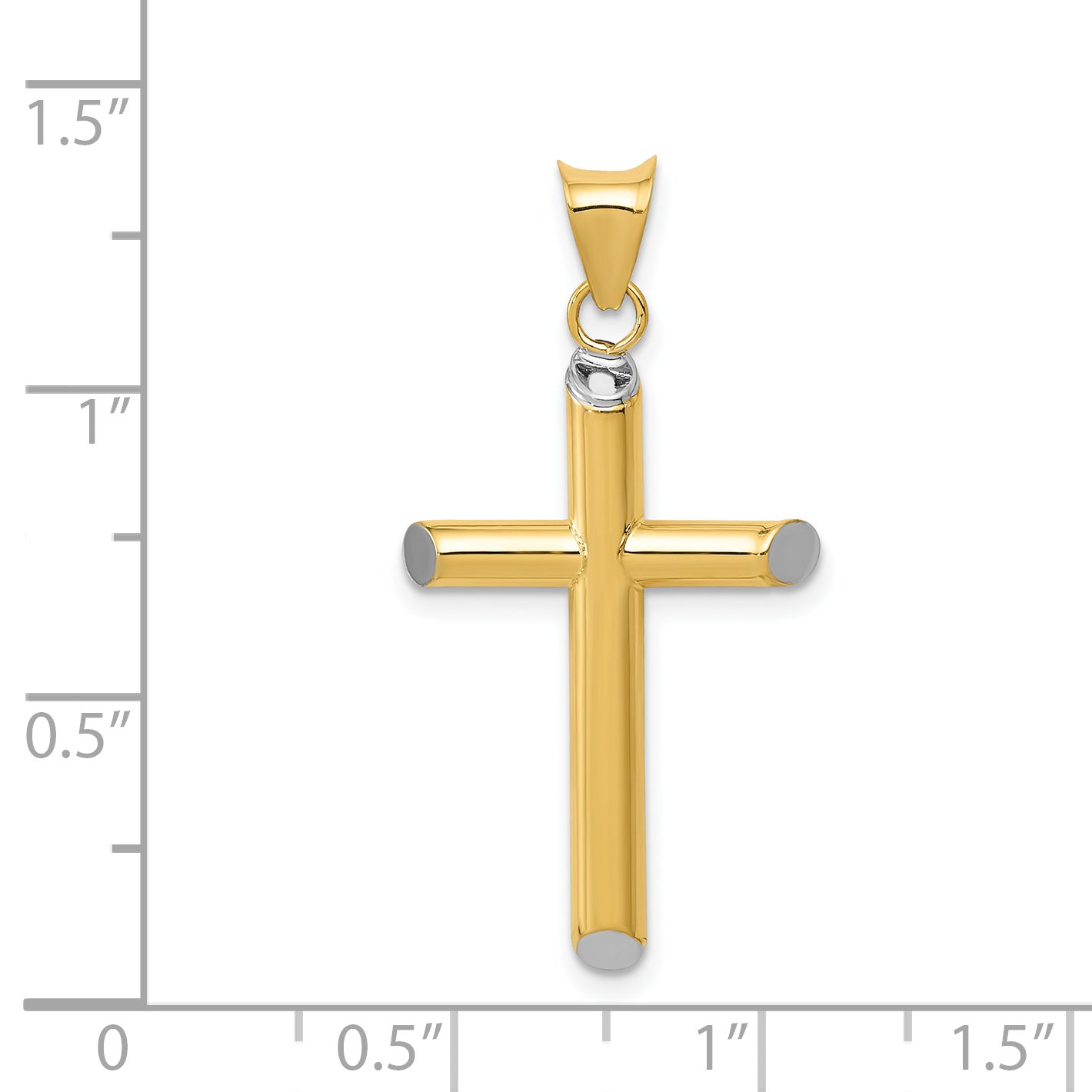 14k and White Rhodium 3-D Hollow Cross Pendant K3616