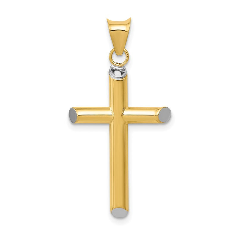 14k and White Rhodium 3-D Hollow Cross Pendant K3616