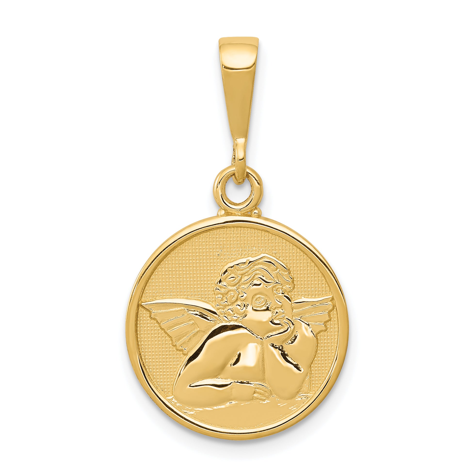 14K Polished and Satin Raphael Angel Round Pendant C1895