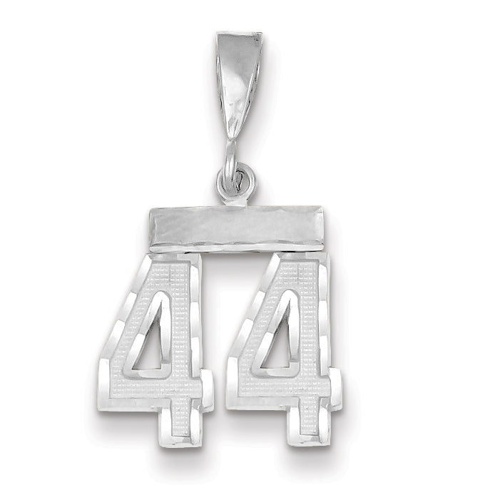 14kw Small Brushed Diamond-cut Number 44 Charm WSN44