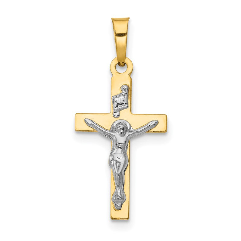 14K and White Rhodium Polished Inri Crucifix Pendant XR1496