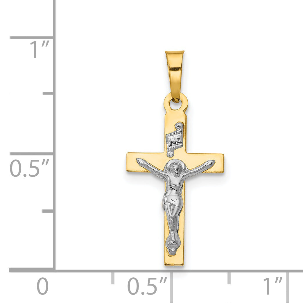 14K and White Rhodium Polished Inri Crucifix Pendant XR1496