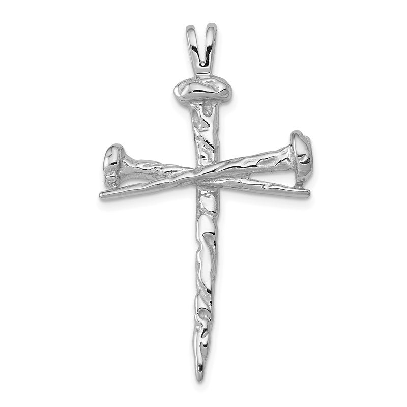 14K White Gold Textured Nail Cross Charm XR494