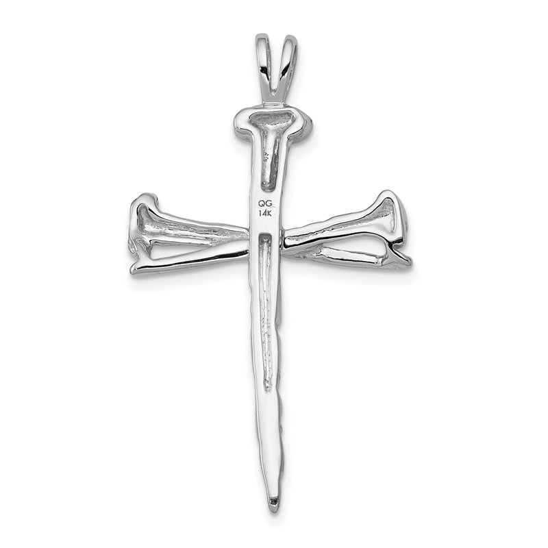 14K White Gold Textured Nail Cross Charm XR494