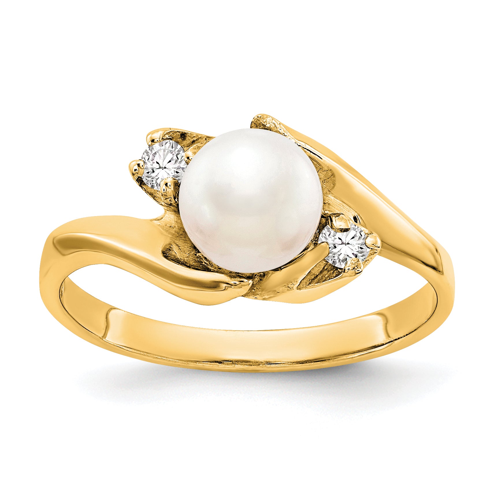 14k 6mm White Freshwater Cultured Pearl and 1/15 carat A Diamond Ring Y1932PL/A