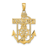 14K Polished Textured Mariners Crucifix Pendant K5580