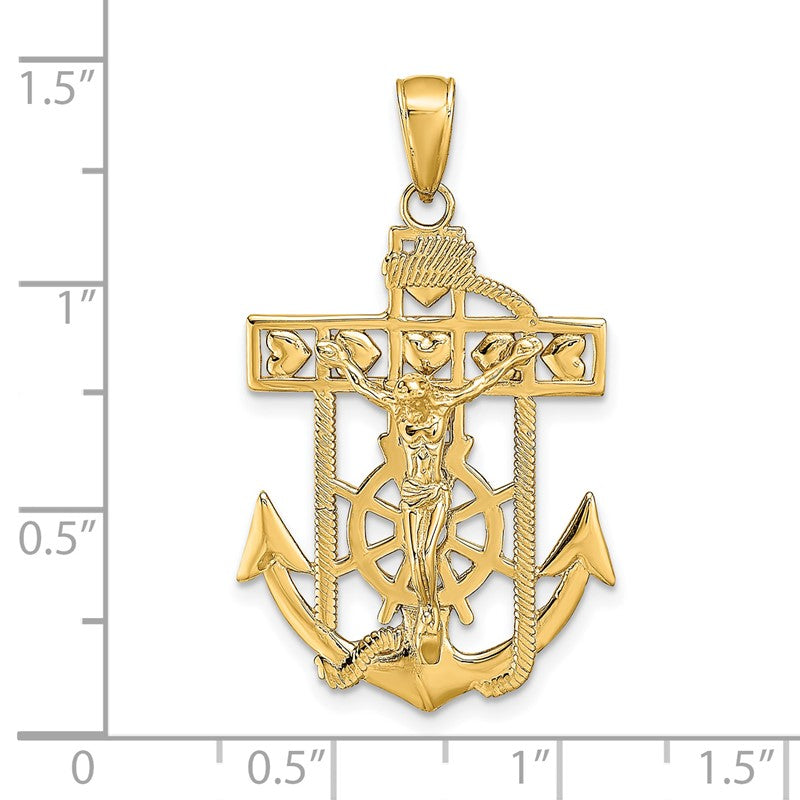 14K Polished Textured Mariners Crucifix Pendant K5580
