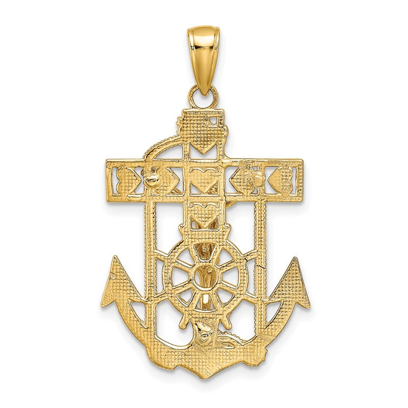 14K Polished Textured Mariners Crucifix Pendant K5580