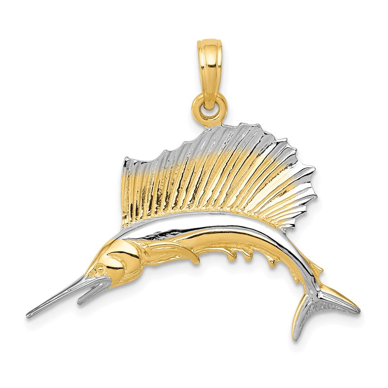 14K and White Rhodium Sailfish Pendant K4192