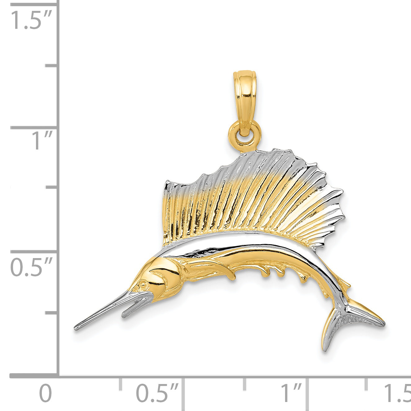 14K and White Rhodium Sailfish Pendant K4192
