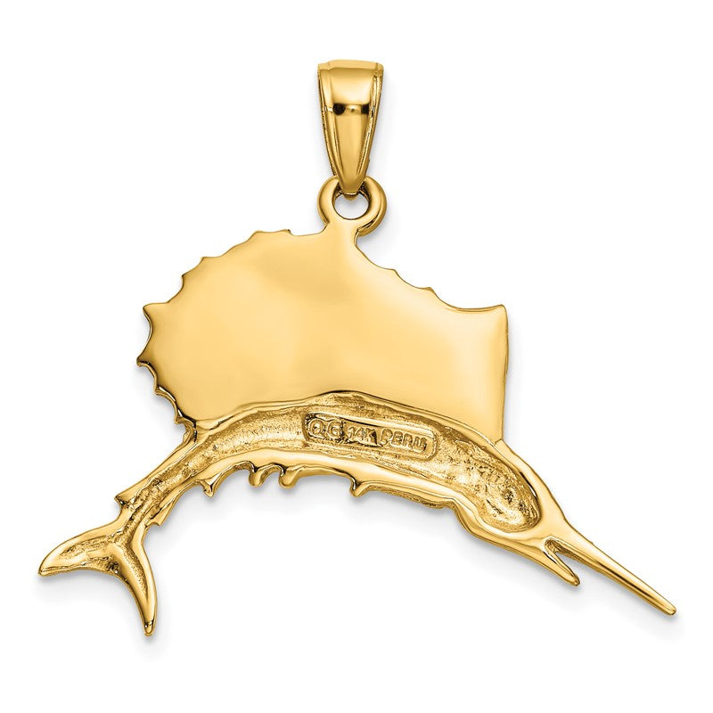 14K and White Rhodium Sailfish Pendant K4192