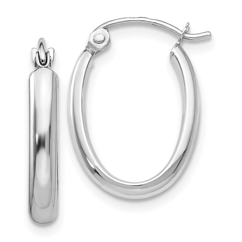 14k White Gold 2.75x18mm Polished Oval Tube Hoop Earrings TF113