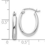 14k White Gold 2.75x18mm Polished Oval Tube Hoop Earrings TF113