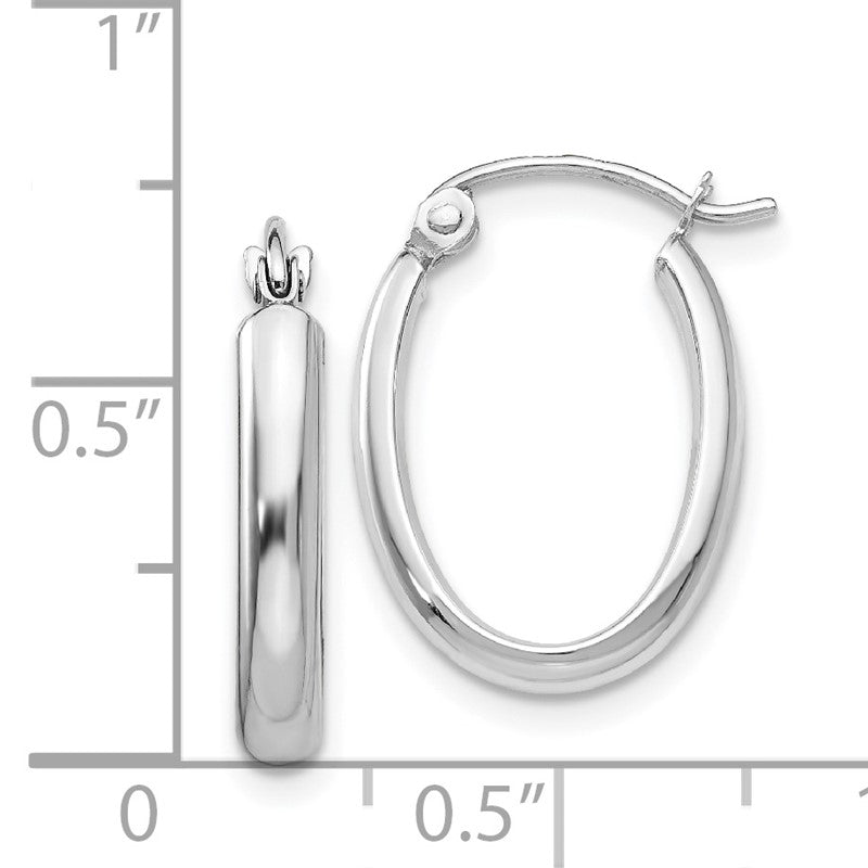 14k White Gold 2.75x18mm Polished Oval Tube Hoop Earrings TF113