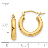 14k 3x16mm Polished Lightweight Tube Hoop Earrings T939L