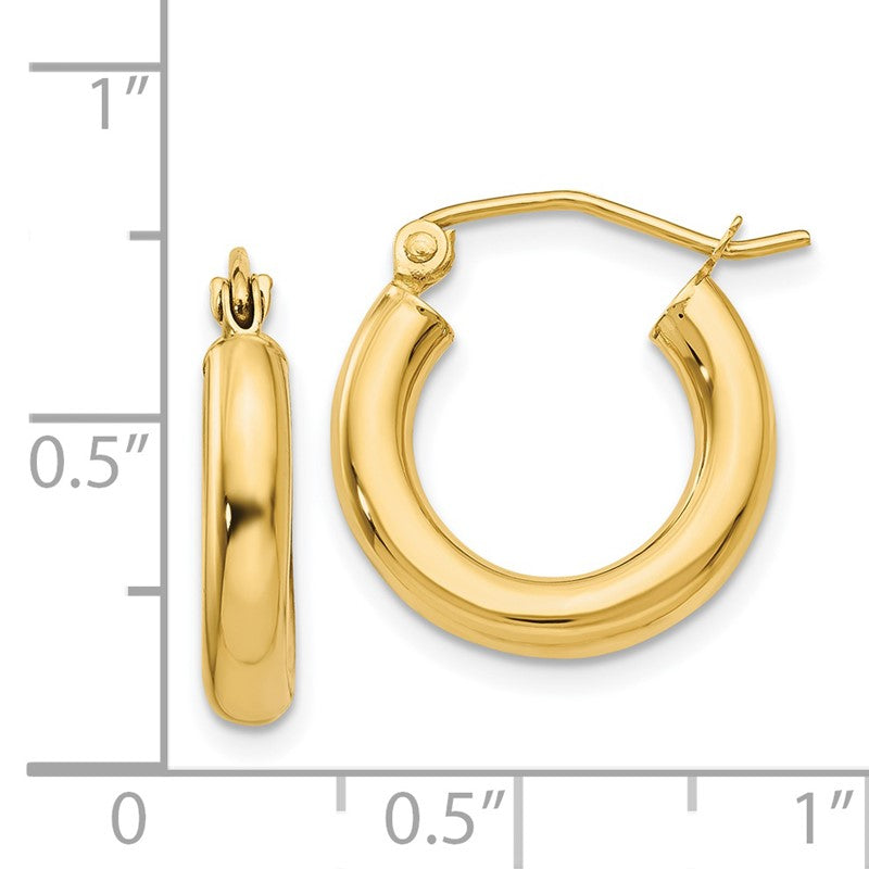 14k 3x16mm Polished Lightweight Tube Hoop Earrings T939L