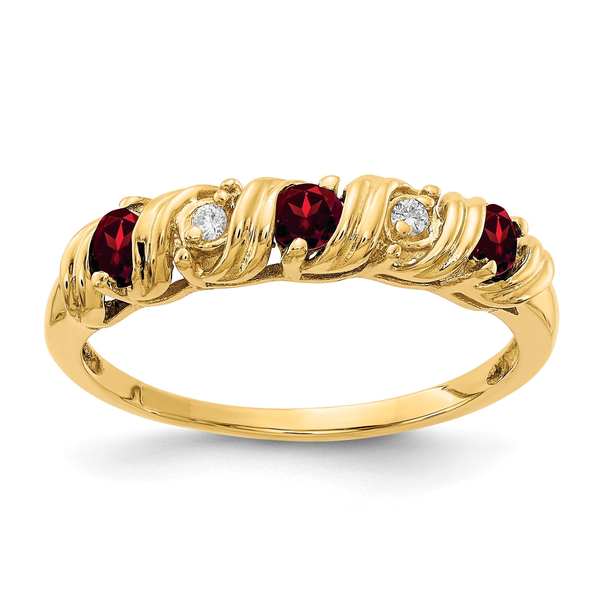 14k 2.75mm Round Garnet and AAA Diamond Twist Ring Y4718GA/AAA