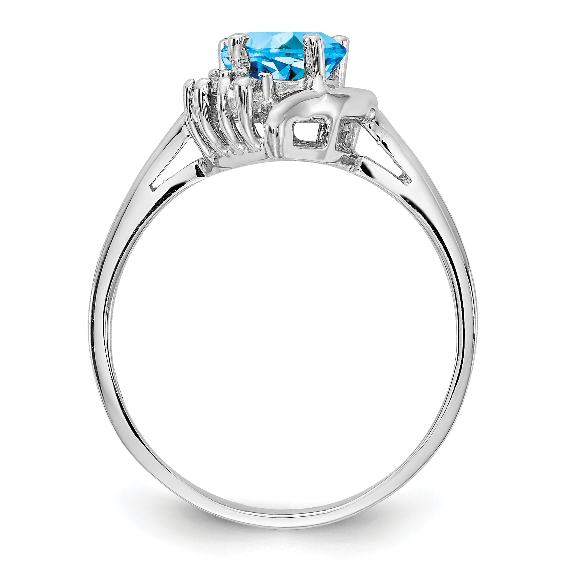 14k White Gold 6mm Heart Blue Topaz and A Diamond Ring Y2234BT/A
