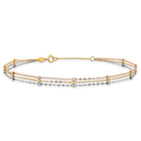 14k Tri-color 3-Strand Diamond-cut Beaded 9-Station 9 inch Plus 1 inch Extender - Total 10 inch Anklet ANK290