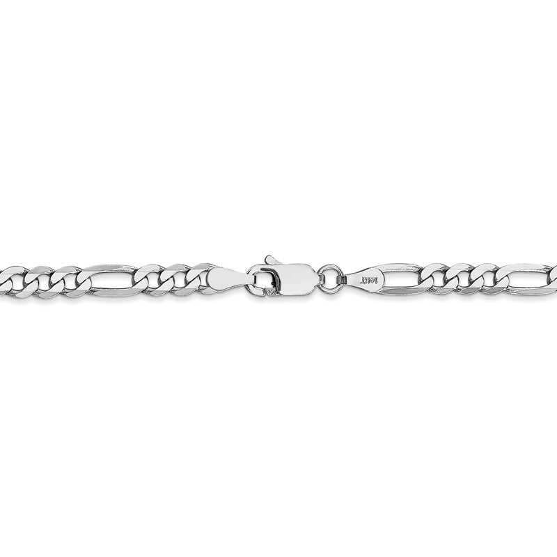 14K White Gold 26 inch 4mm Flat Figaro with Lobster Clasp Chain WFIG100