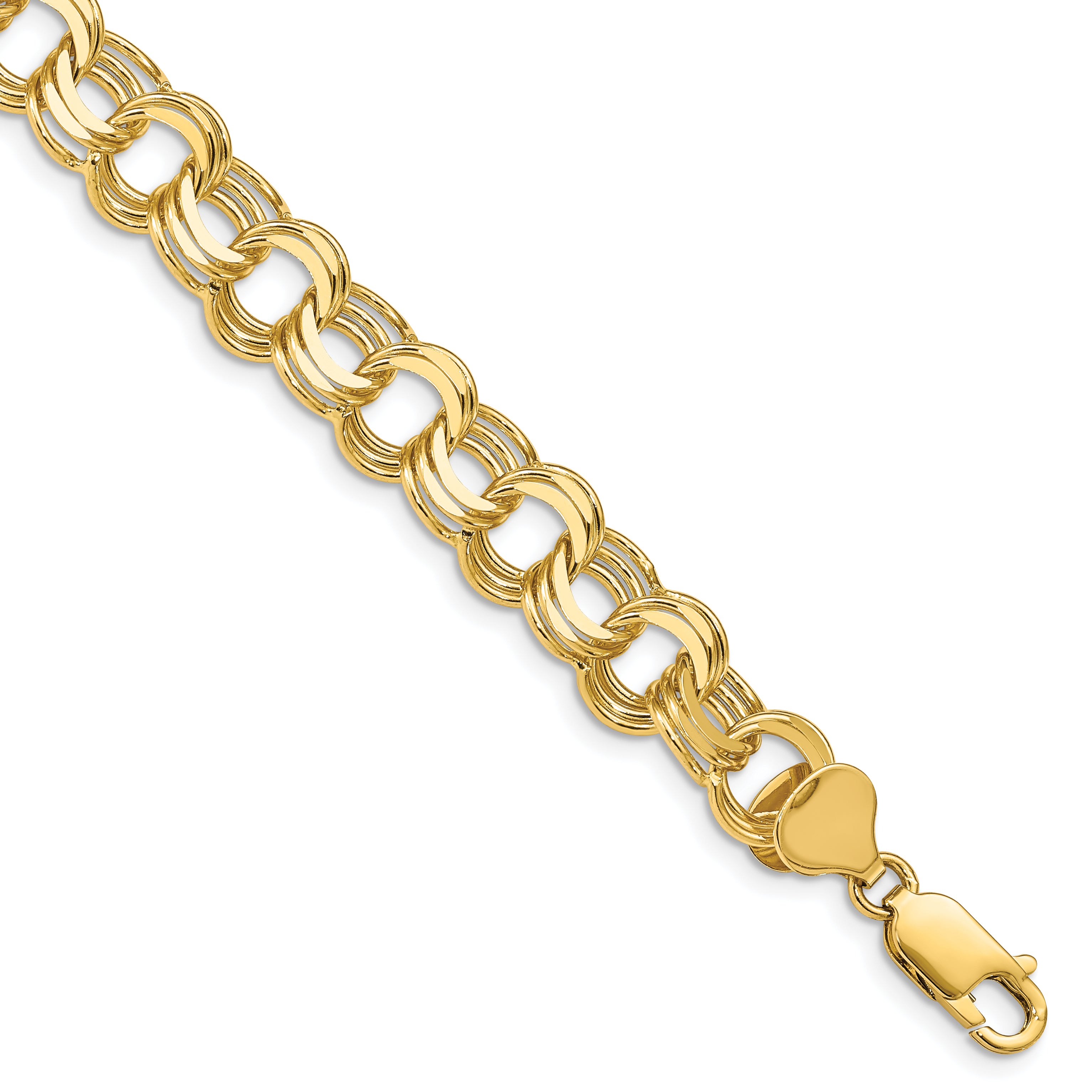 14k 9.5mm Solid Triple Link 7 inch Charm Bracelet TO667