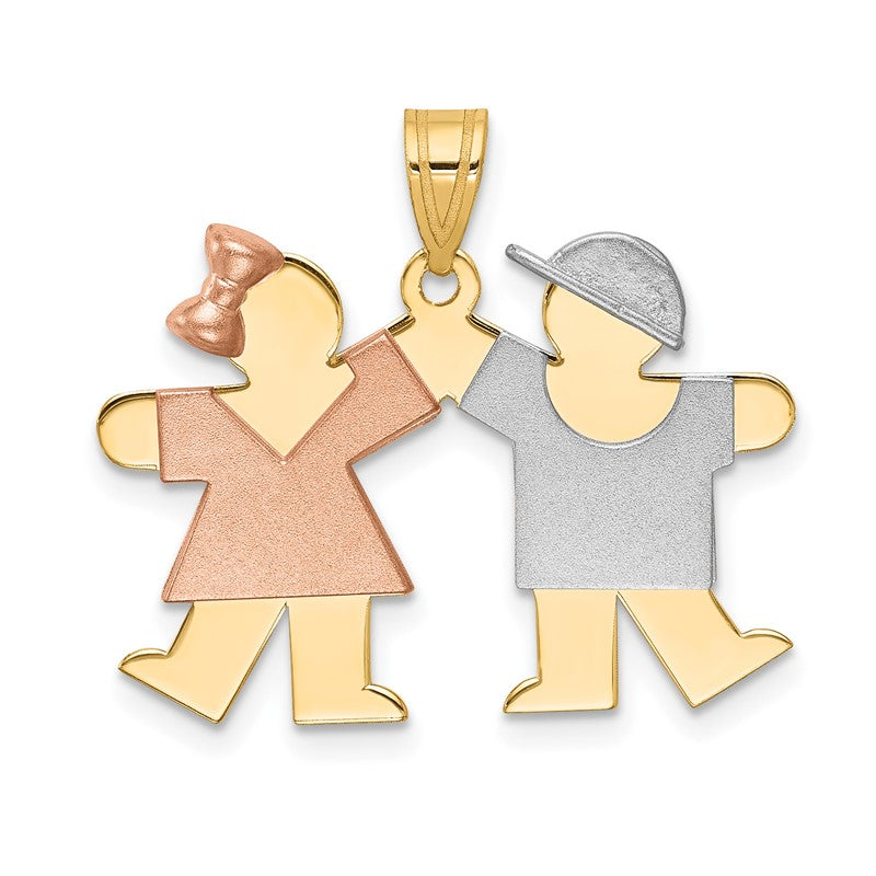 14k Tri-color The Kids Small Girl on Left and Boy on Right Engravable Kiss Charm XK424