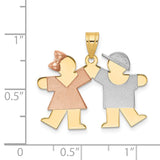 14k Tri-color The Kids Small Girl on Left and Boy on Right Engravable Kiss Charm XK424