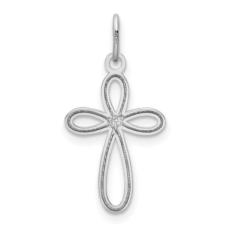 14k White Gold Polished Small Ribbon Cross Pendant XR1452