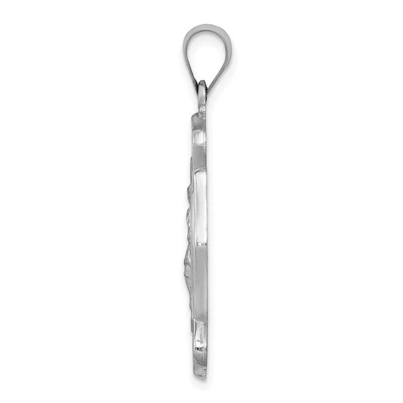14k White Gold Polished and Satin Hollow St Florian Badge F.D. Medal Pendant XR1316