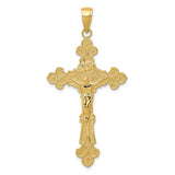 14K Polished Textured INRI Crucifix Fleur de Lis Pendant K5571
