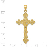 14K Polished Textured INRI Crucifix Fleur de Lis Pendant K5571