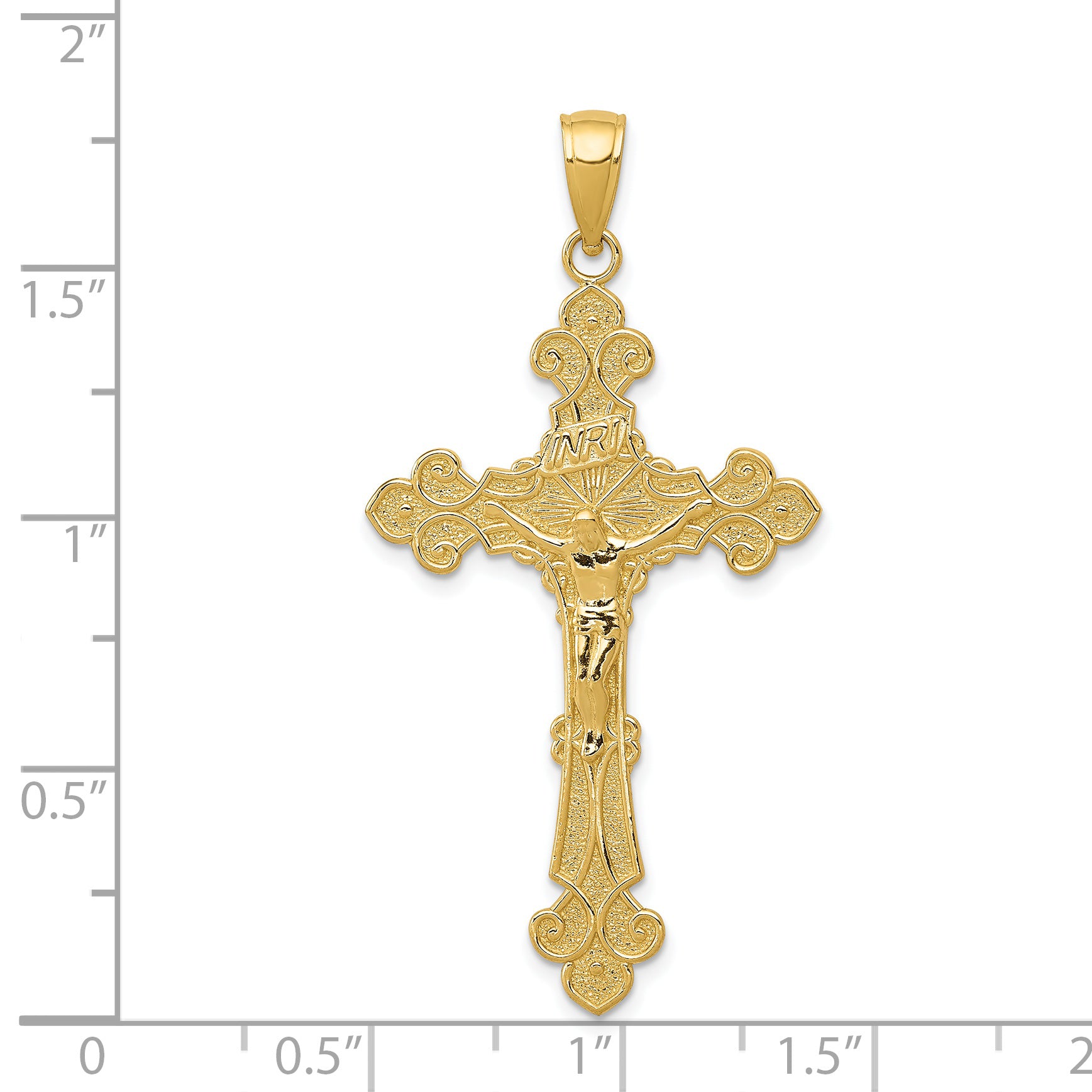 14K Polished Textured INRI Crucifix Fleur de Lis Pendant K5571