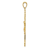 14K Polished Textured INRI Crucifix Fleur de Lis Pendant K5571
