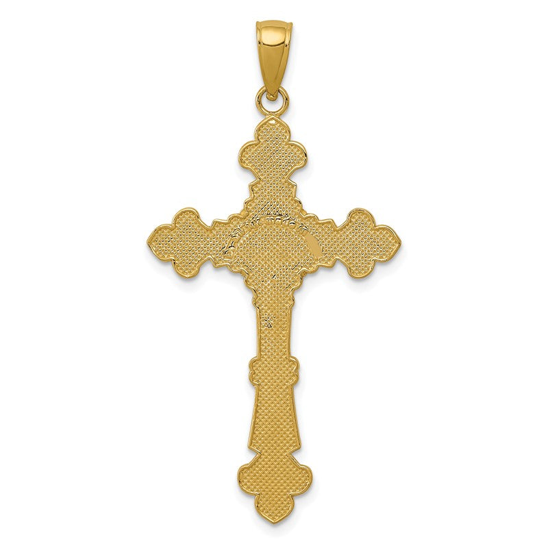 14K Polished Textured INRI Crucifix Fleur de Lis Pendant K5571