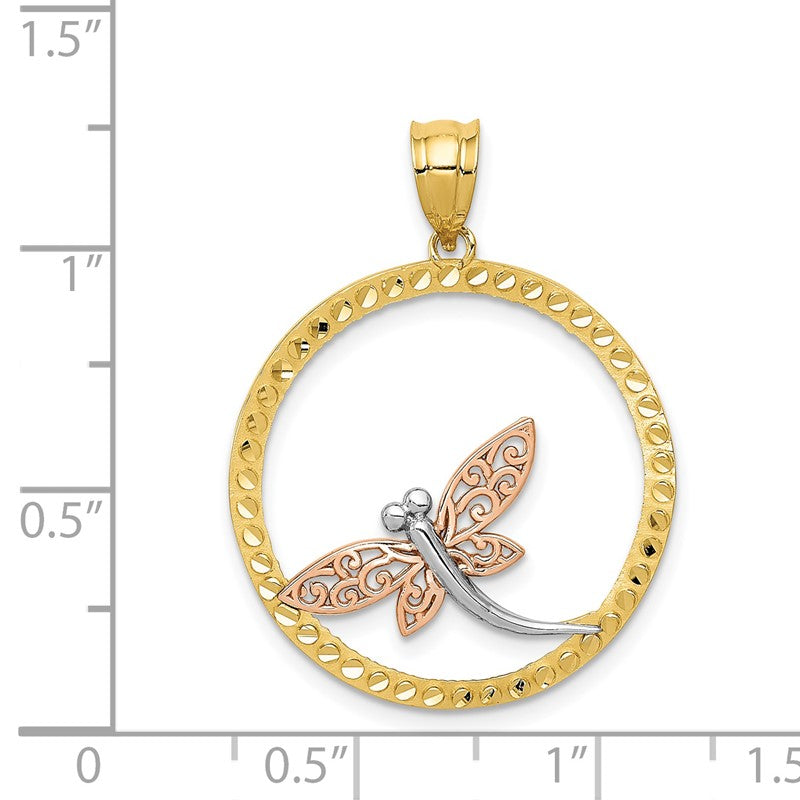 14K Two-tone with White Rhodium Dragonfly in Circle Pendant K3257