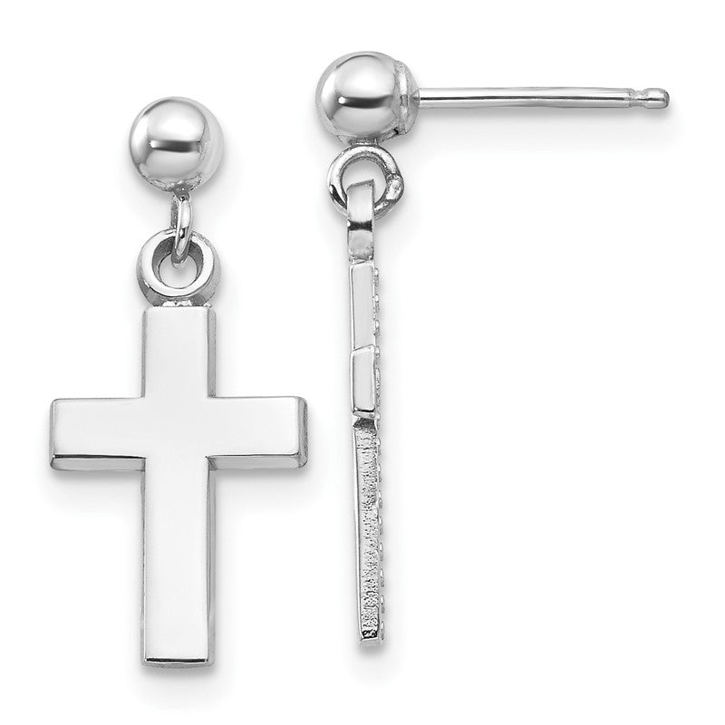 14k White Gold Polished Cross Dangle Post Earrings K1418