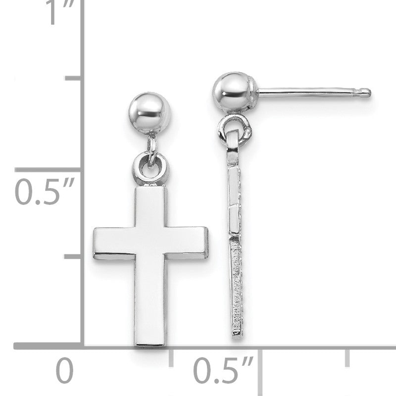 14k White Gold Polished Cross Dangle Post Earrings K1418