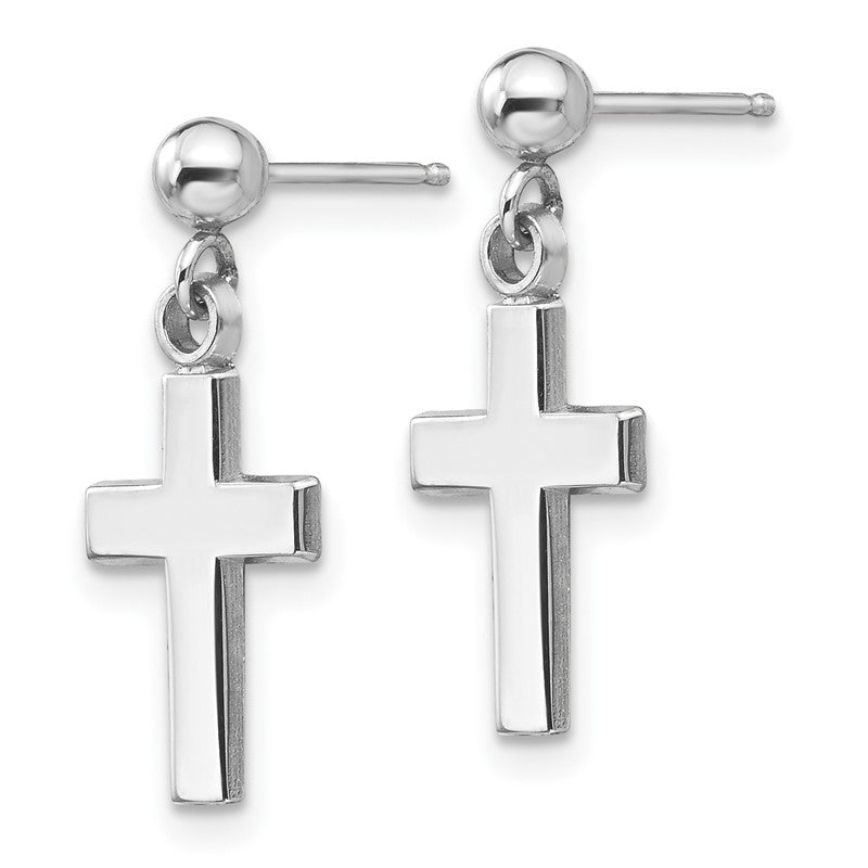14k White Gold Polished Cross Dangle Post Earrings K1418
