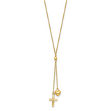 14K Puffed Heart and Diamond-cut Cross 16 inch Y-Necklace Plus 2 inch Extender SF2288