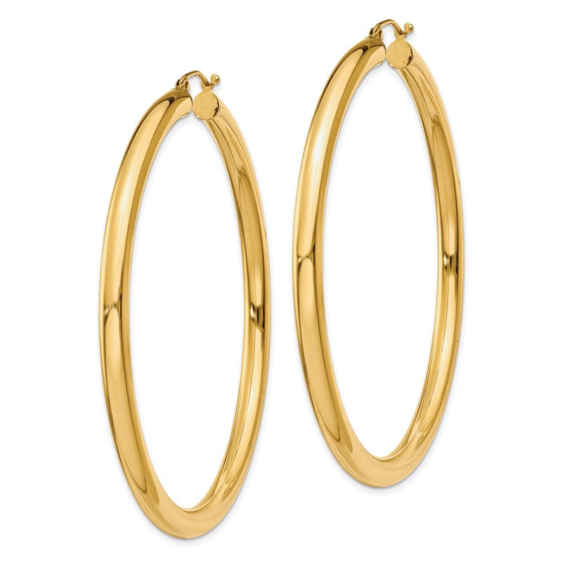 14K 4x60mm Polished Lightweight Tube Hoop Earrings T954L