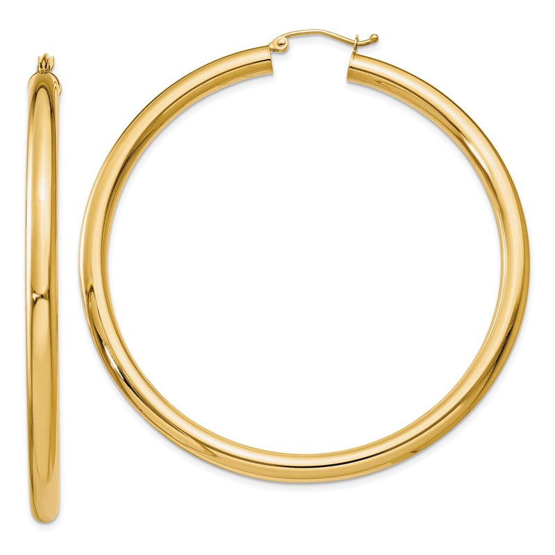 14K 4x60mm Polished Lightweight Tube Hoop Earrings T954L