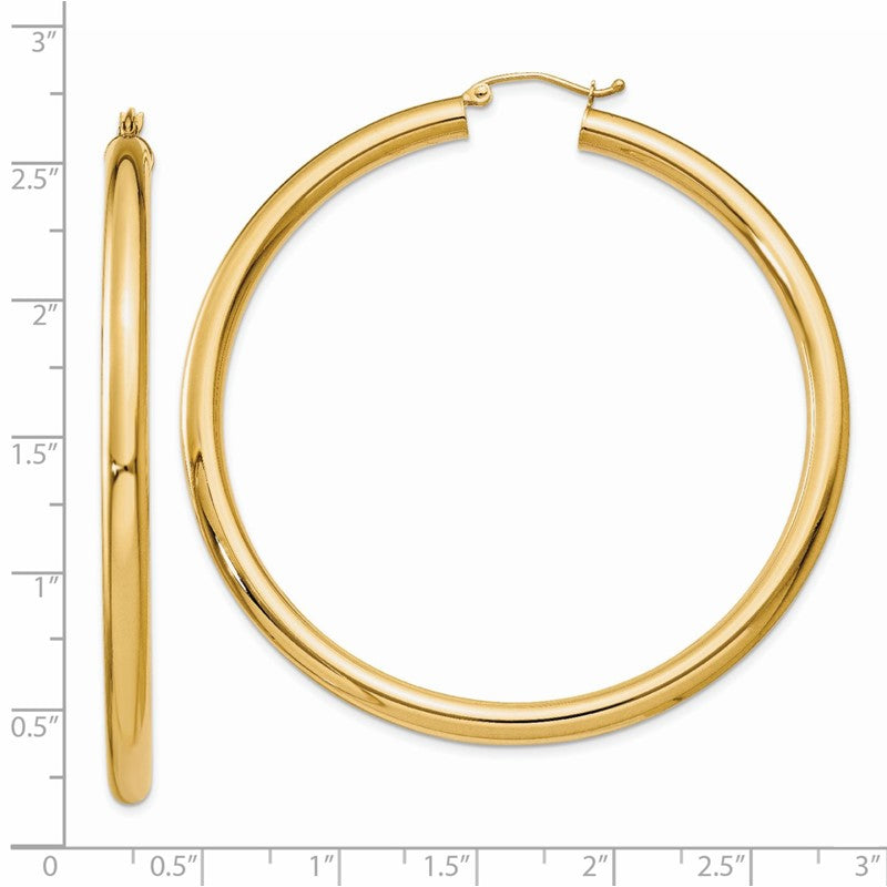 14K 4x60mm Polished Lightweight Tube Hoop Earrings T954L