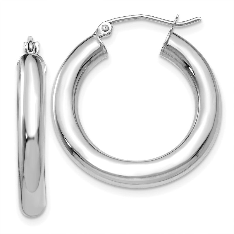 14K White Gold 4x25mm Polished Lightweight Tube Hoop Earrings T861L